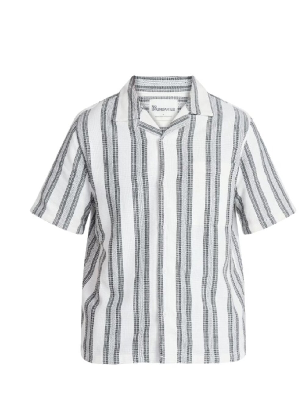 No Boundaries Men's Textured Short Sleeve Shirt Ivory Grey Stripe